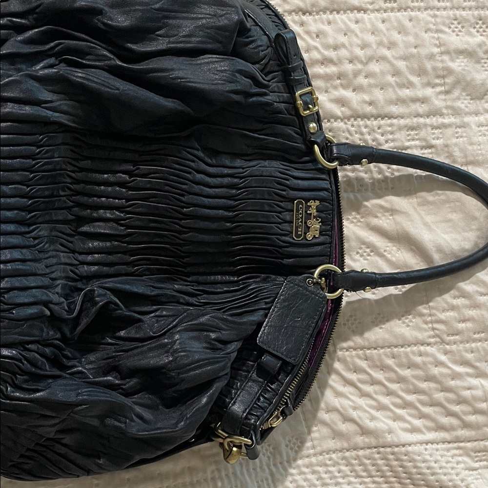 Coach Gathered Black Leather Shoulder Bag
